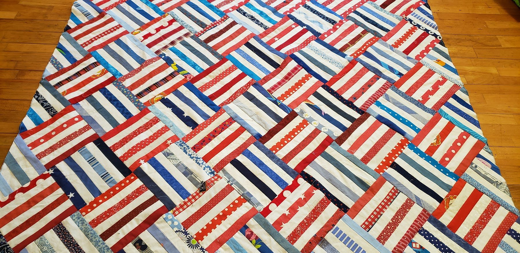 Red/White/Blue Basket Weave top finished