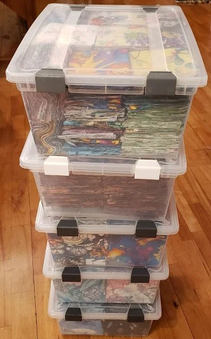 Cutting up my 5 boxes of leftover pieces from a scrubs’ factory