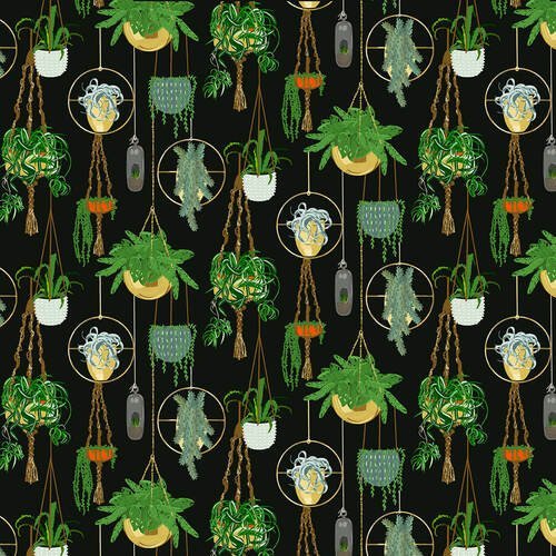 Hanging Plants on Black - Blank Quilting - $11.50/yd