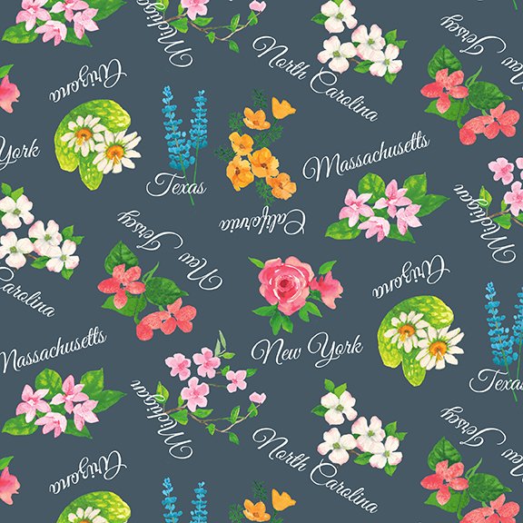State Names and Flowers - Blank Quilting - $12.50/yd