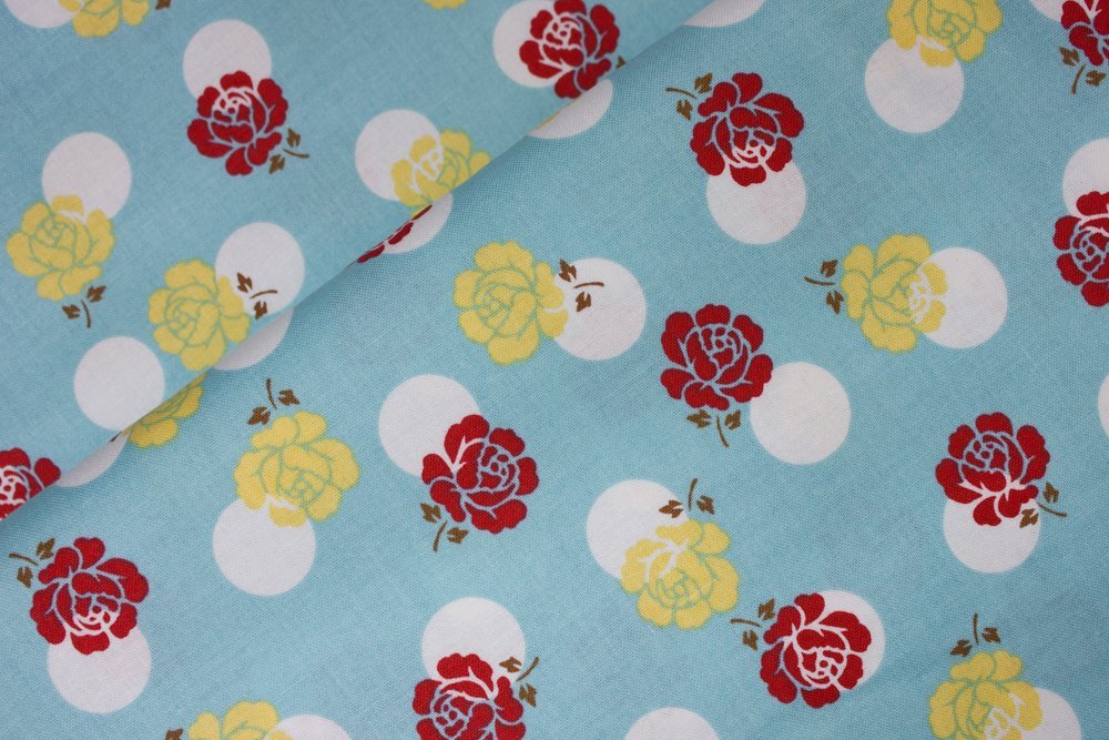 Roses in White circles on Blue - $6.99/yd