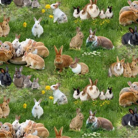Rabbits on Green Grass - $12.50/yd