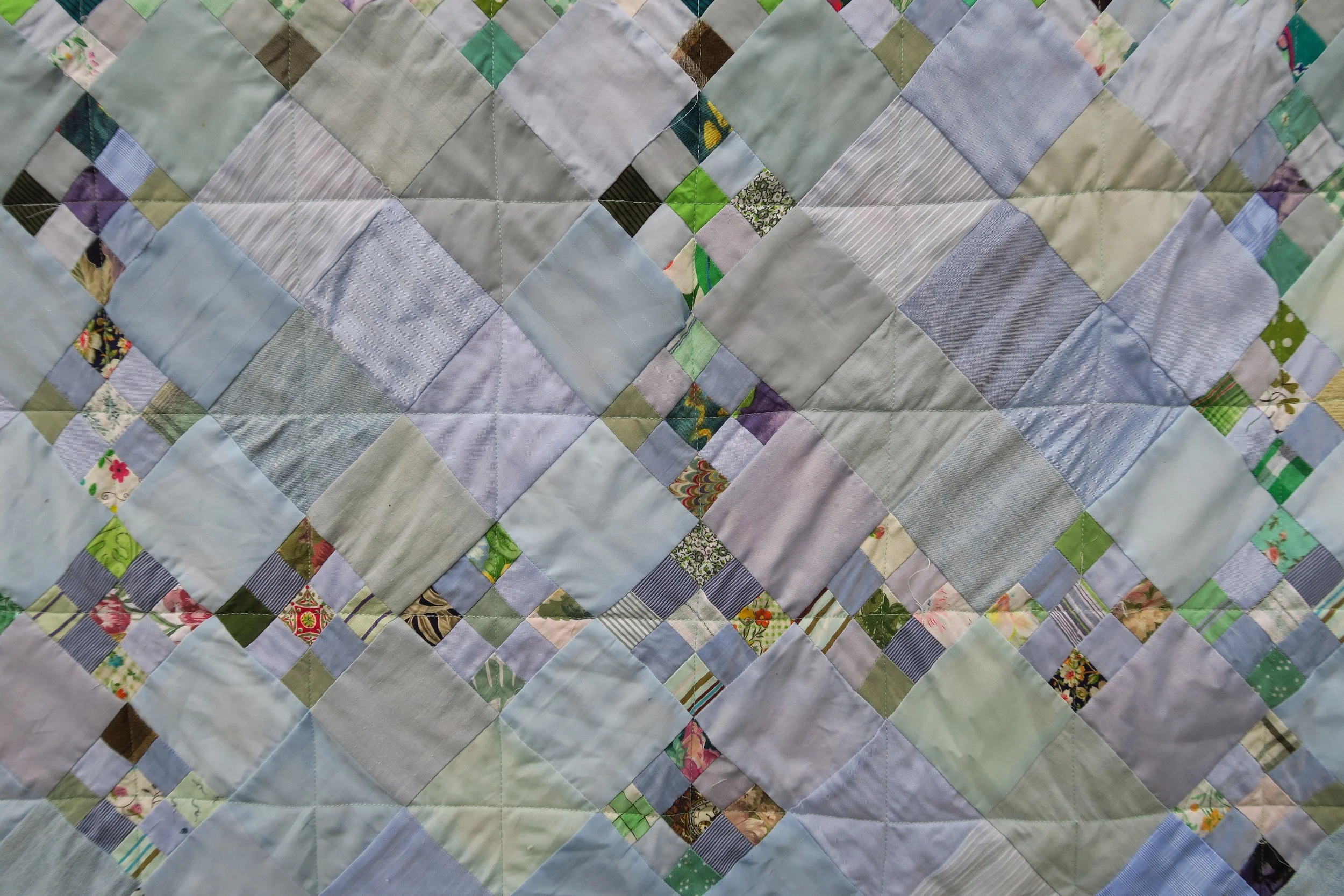 “Double 9 patch on point” - part of the Upcycled Greens series