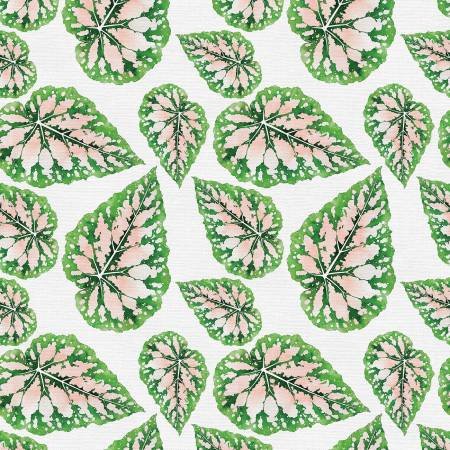 Green Jungle Peach on White: Modern Botanicals by Paintbrush Studio  $6.99/yd