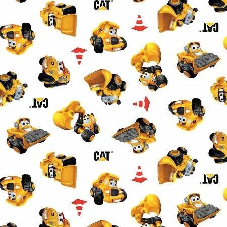 CAT Caterpillar Building Crew Wigglers Tossed on White: Caterpillar - Buildin Crew by Riley Blake :$6.99/yd