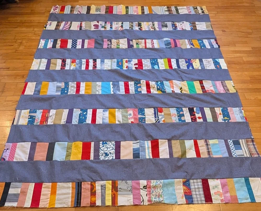 I made this top with 6.5" cut strips of fabric plus the rolls of strips from Ewa/her mom