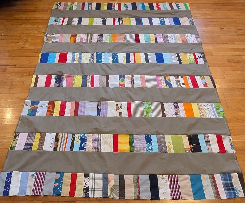 I made this top with 6.5" cut strips of fabric plus the rolls of strips from Ewa/her mom