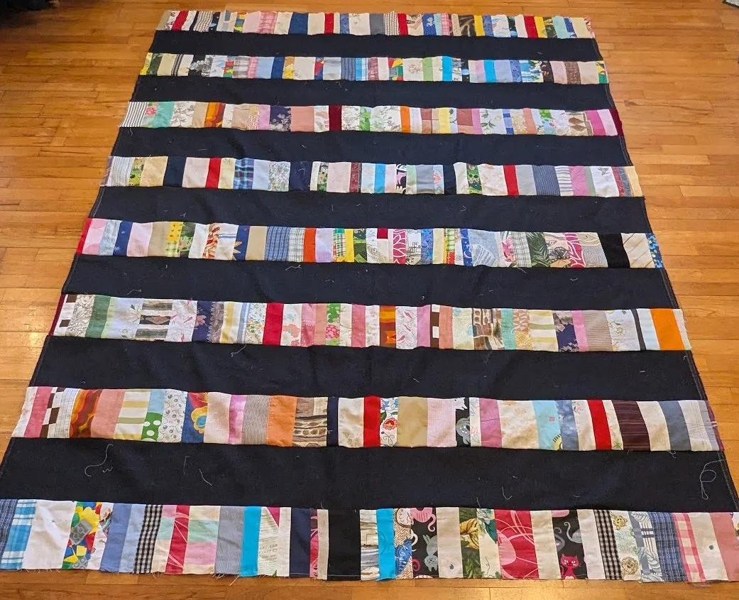 I made this top with 6.5" cut strips of fabric plus the rolls of strips from Ewa/her mom