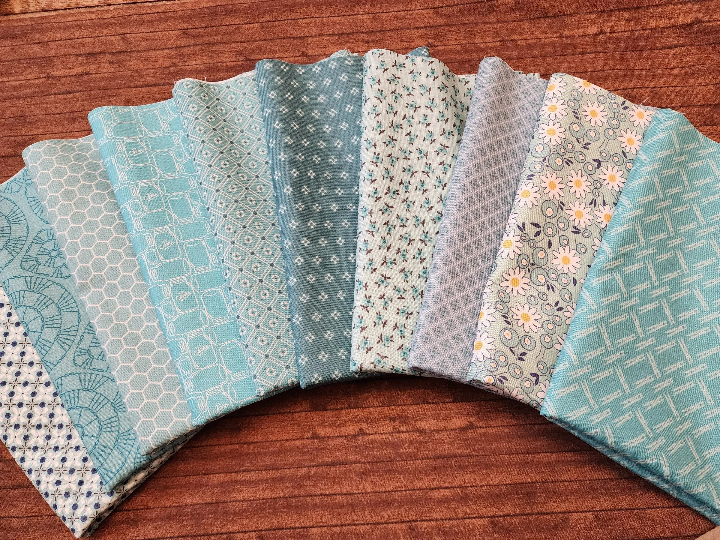 Lori Holt greens/aquas - 10 pc - $42