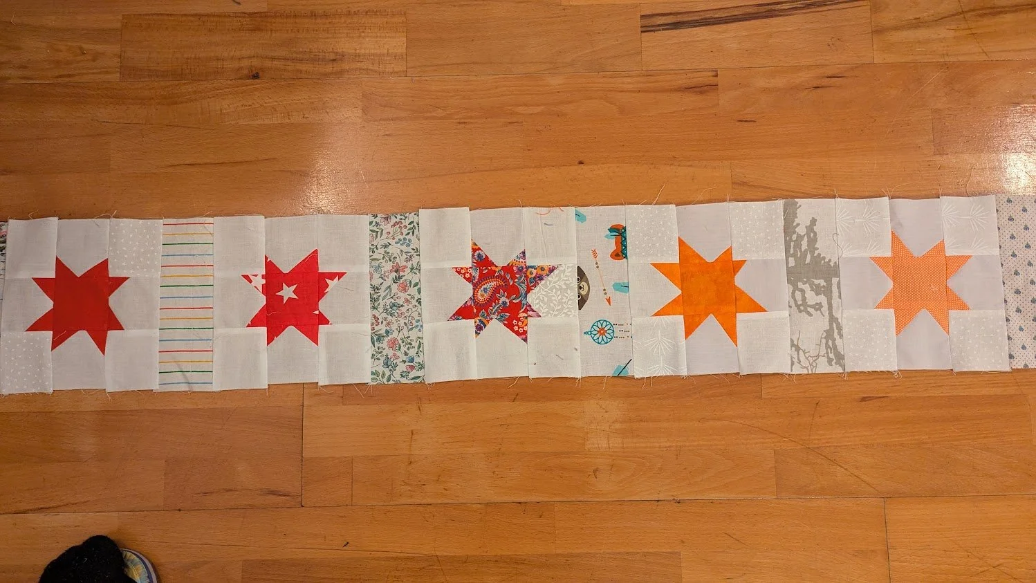 “Scrappy Jazzy Wonky Stars” in progress