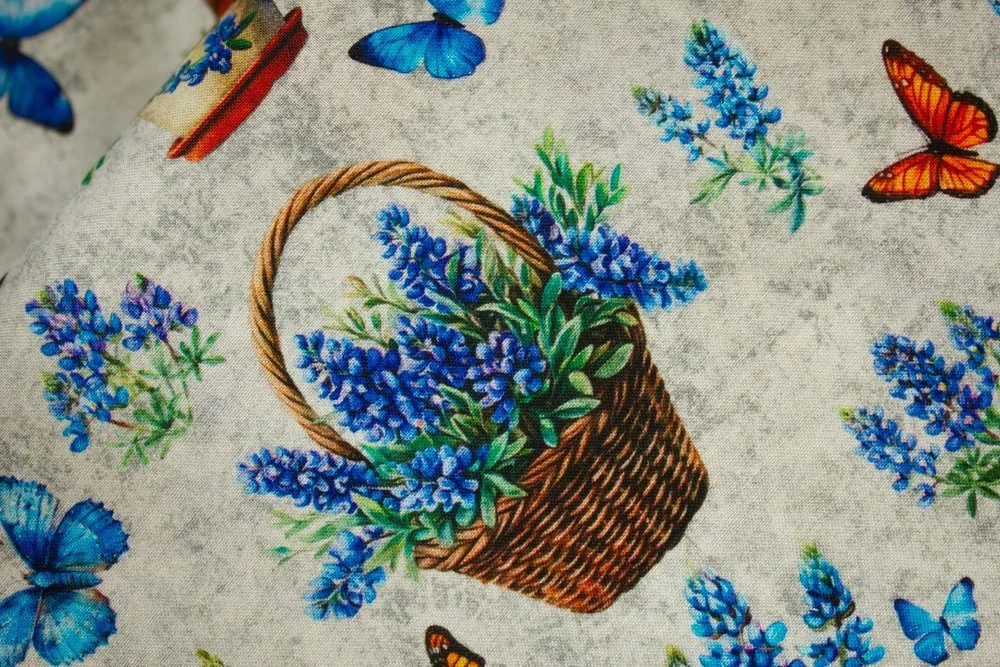 Bluebonnet and Butterflies on Gray - QT - $6.99/yard