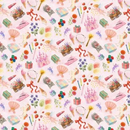 Girl Items on Pink: Things That Go From A to Z by Hoffman - $12.50/yd