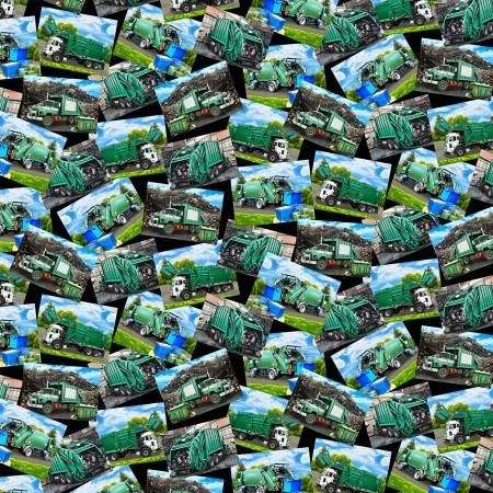 Garbage Trucks on Black - Timeless Treasures - $12.50/yard