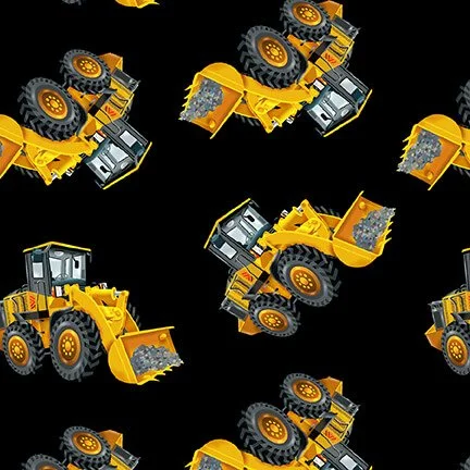 Front Loader on Black - Construction Zone - Henry Glass - $12.50/yard