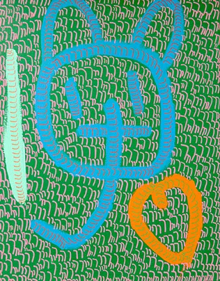 The elephant is having a good feeling with an orange heart "77"