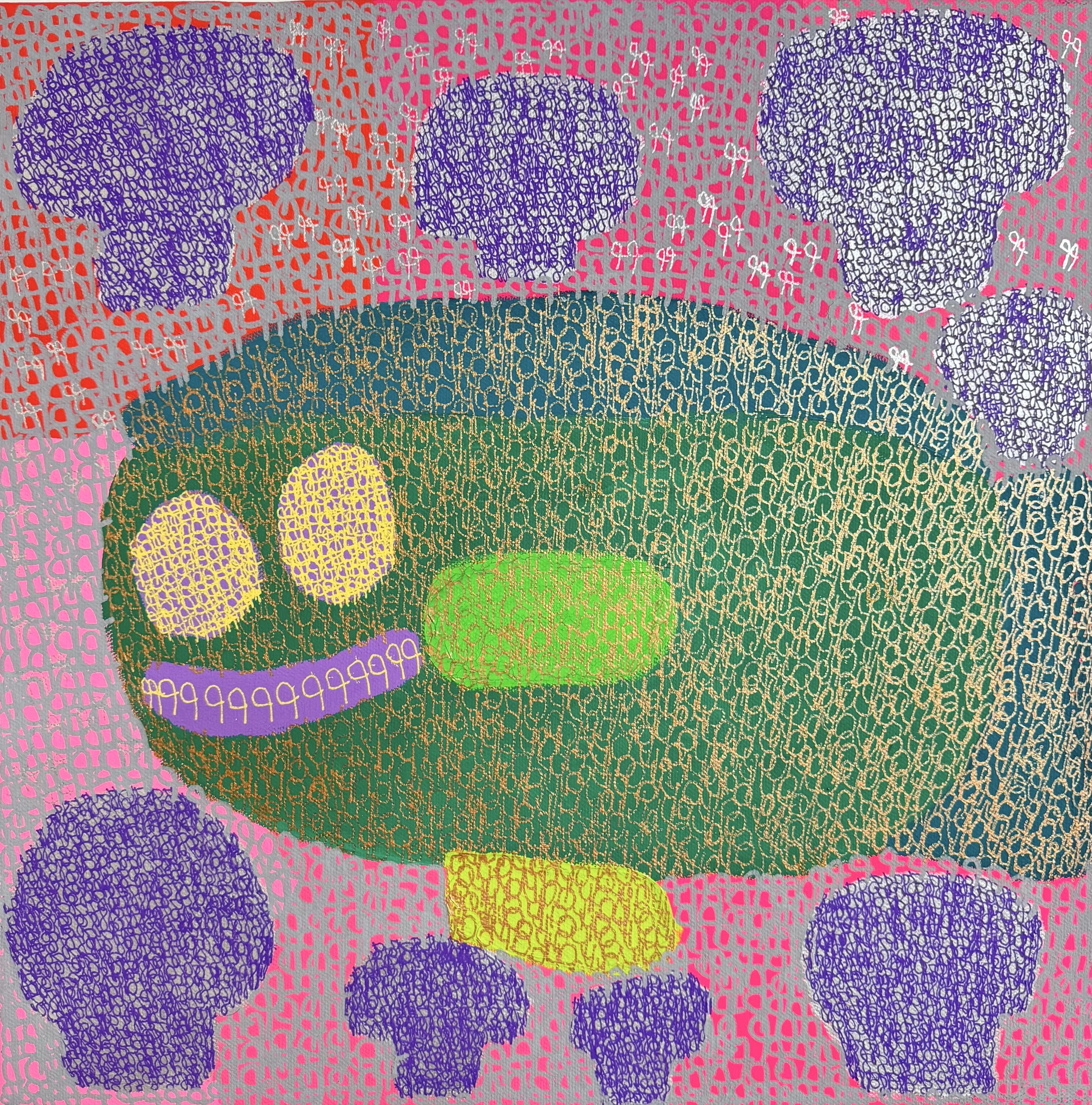 The angelfish is having a good day because it's with the coral leaves  (16x16" canvas)