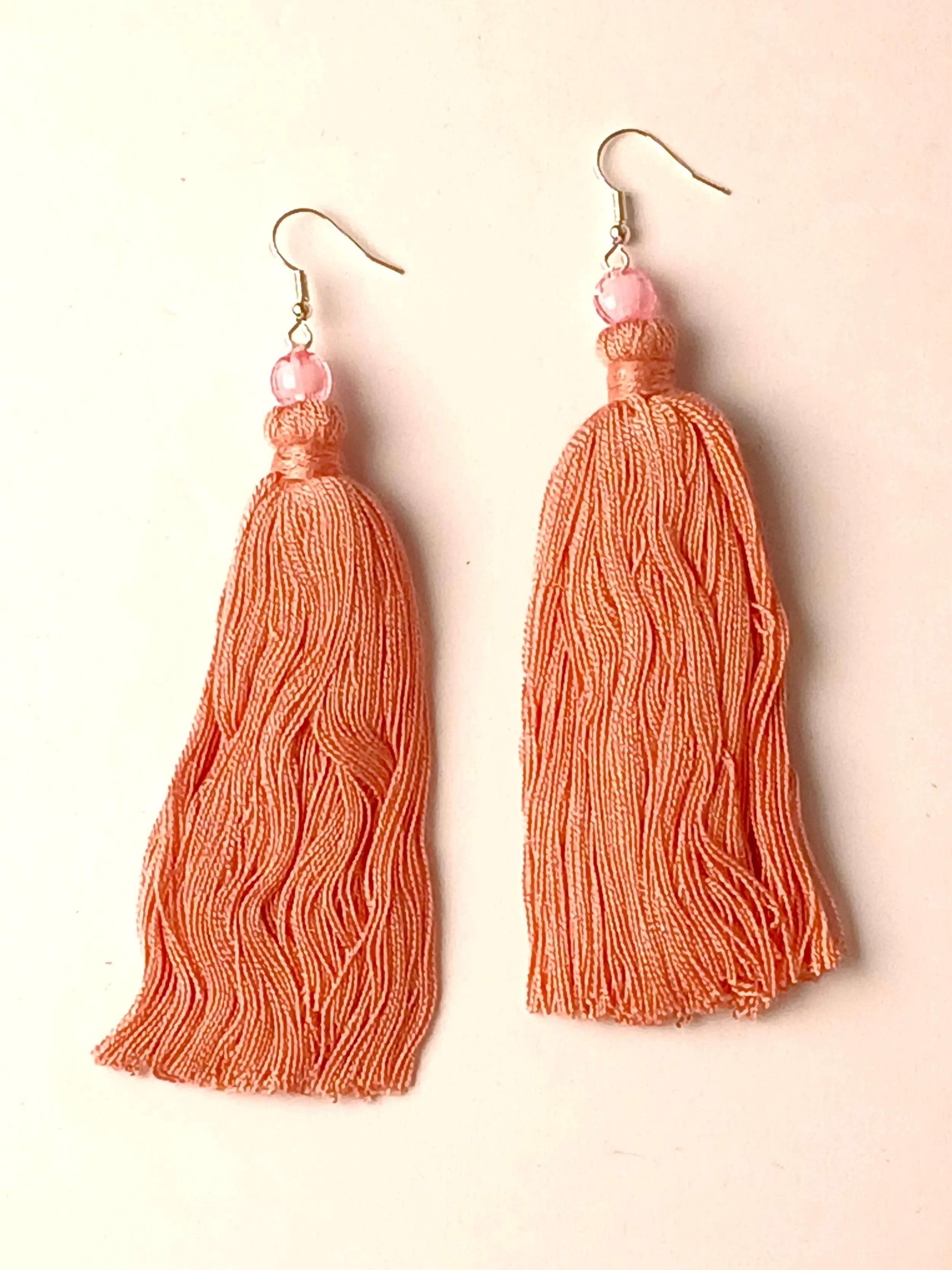 Soft Peachy-Pink Tassel Earrings - Thailand
