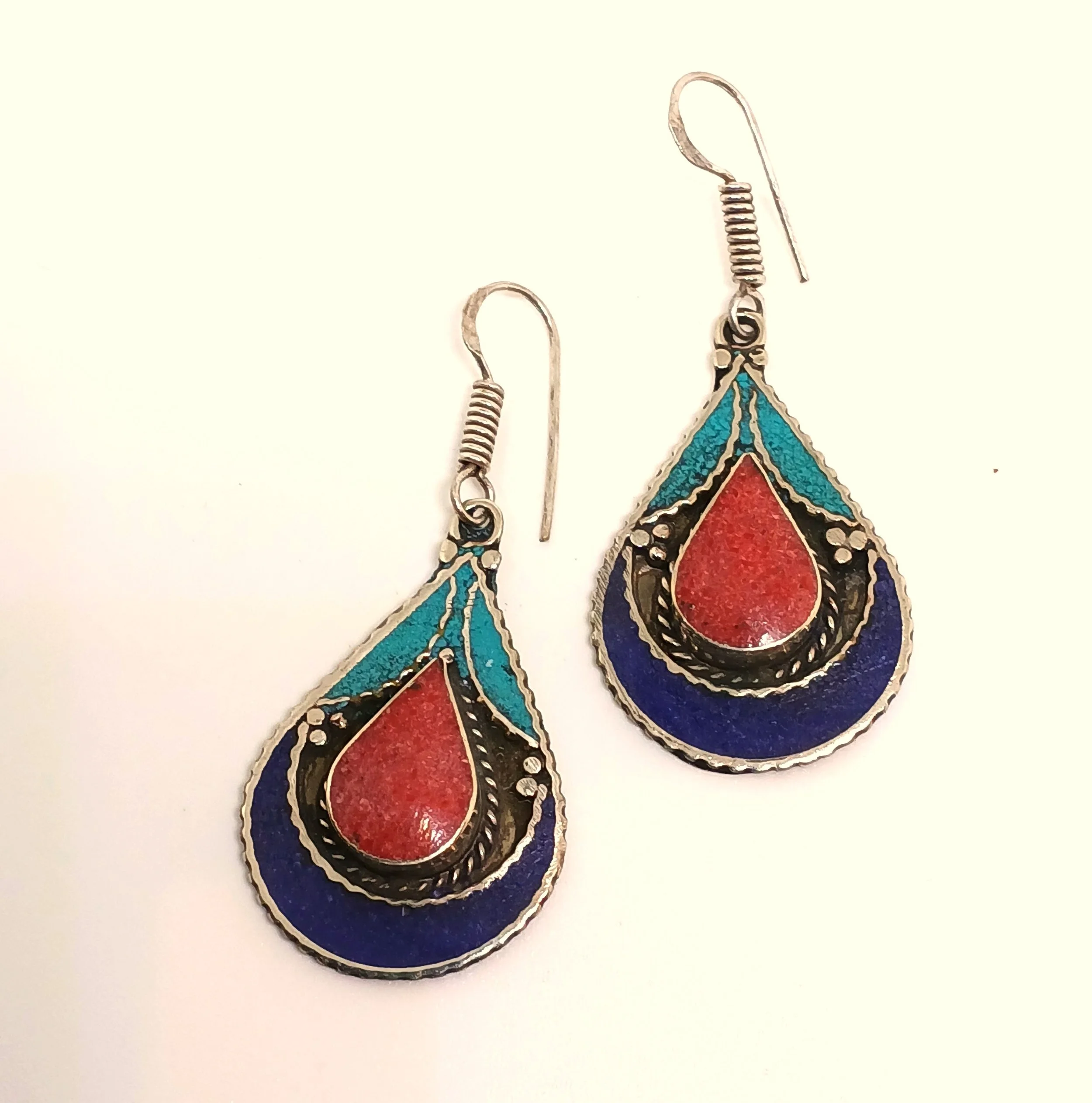 Large Teardrop Mixed Stone Earring - Nepal