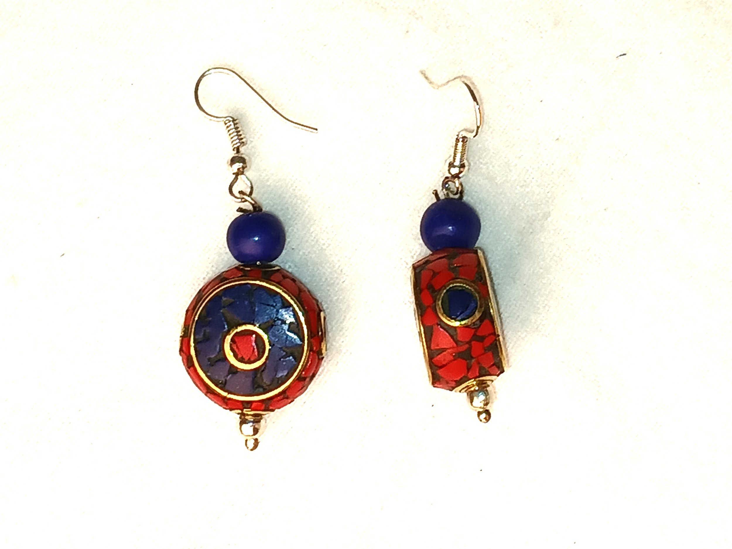 Round Mosaic Stone & Metal Earring - Nepal