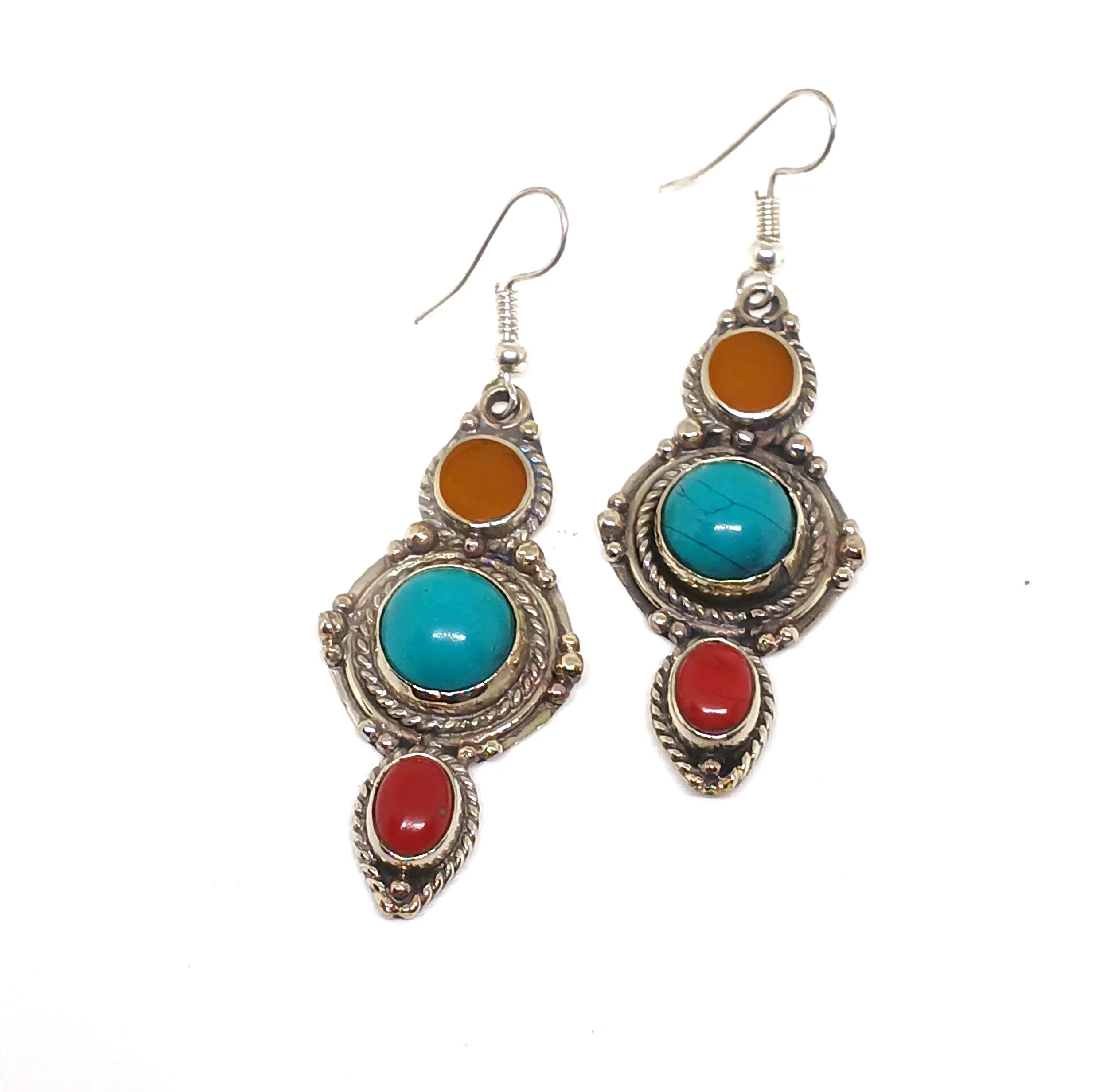 Vertical Mixed Stone Earrings - Nepal