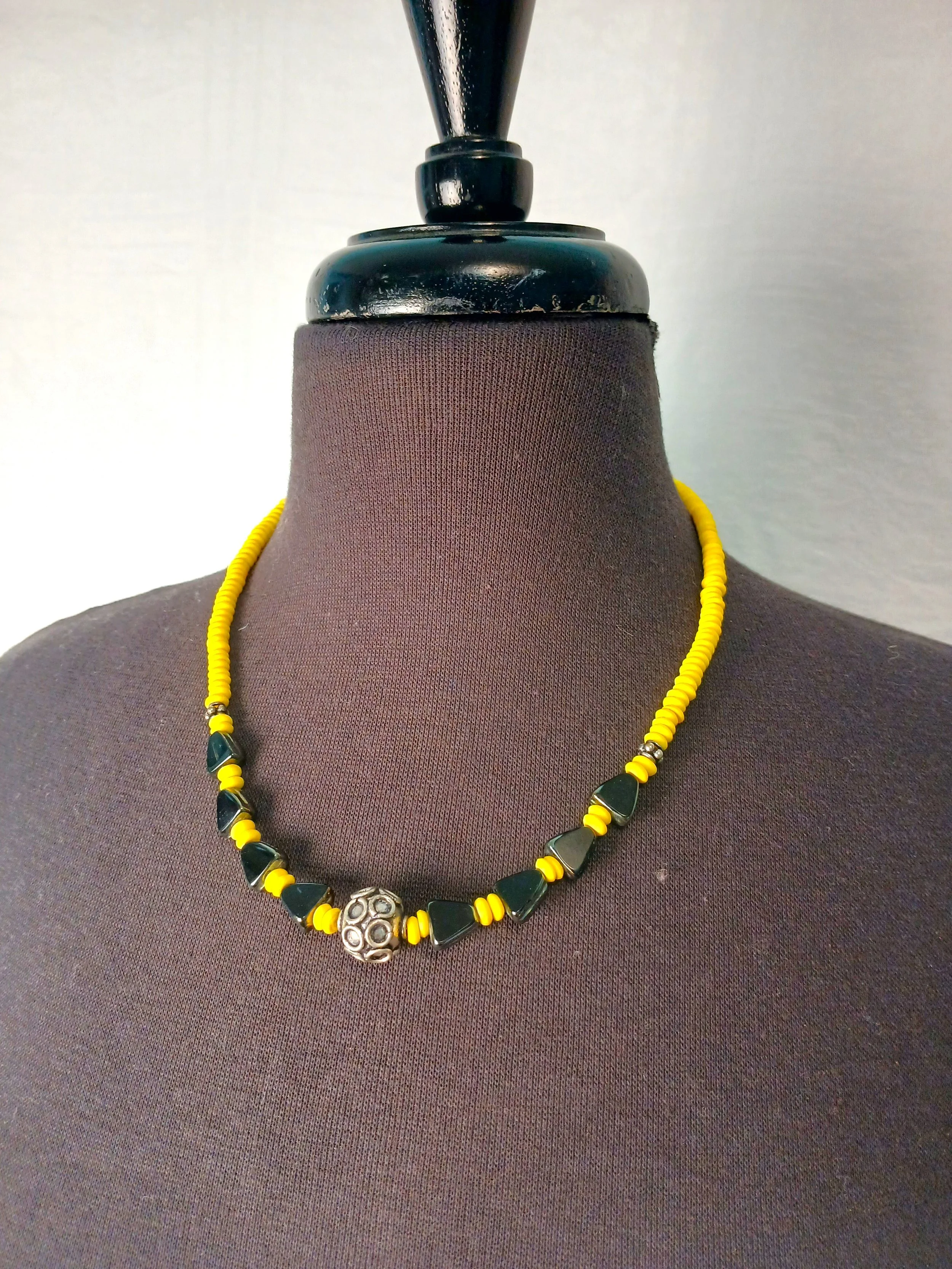 Black, Yellow and Metal Necklace - India