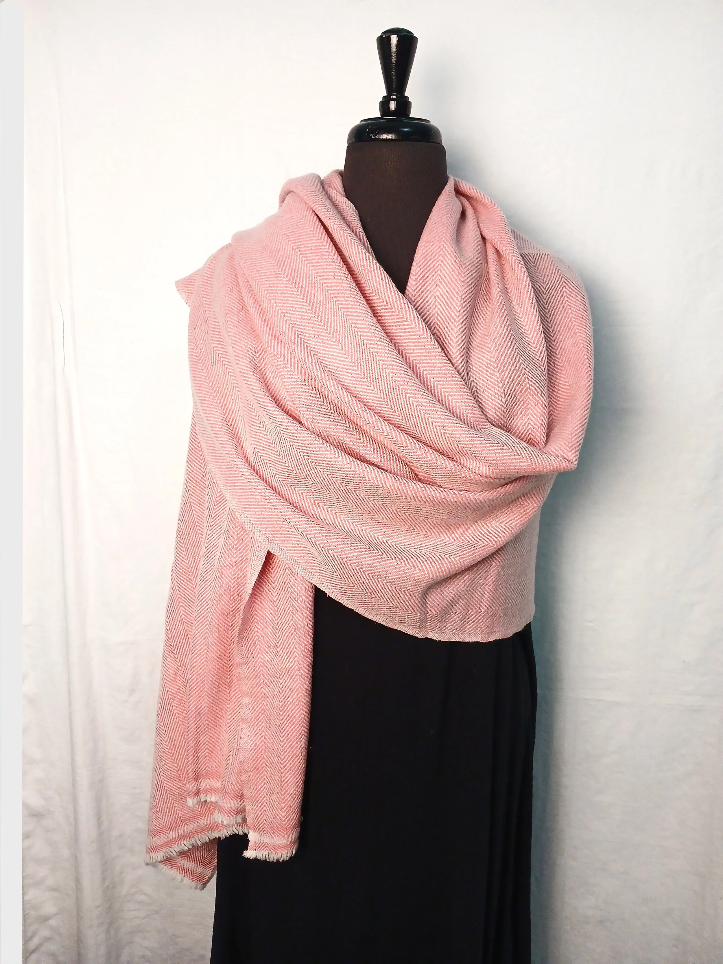Cashmere Pink Herringbone Shawl - Nepal