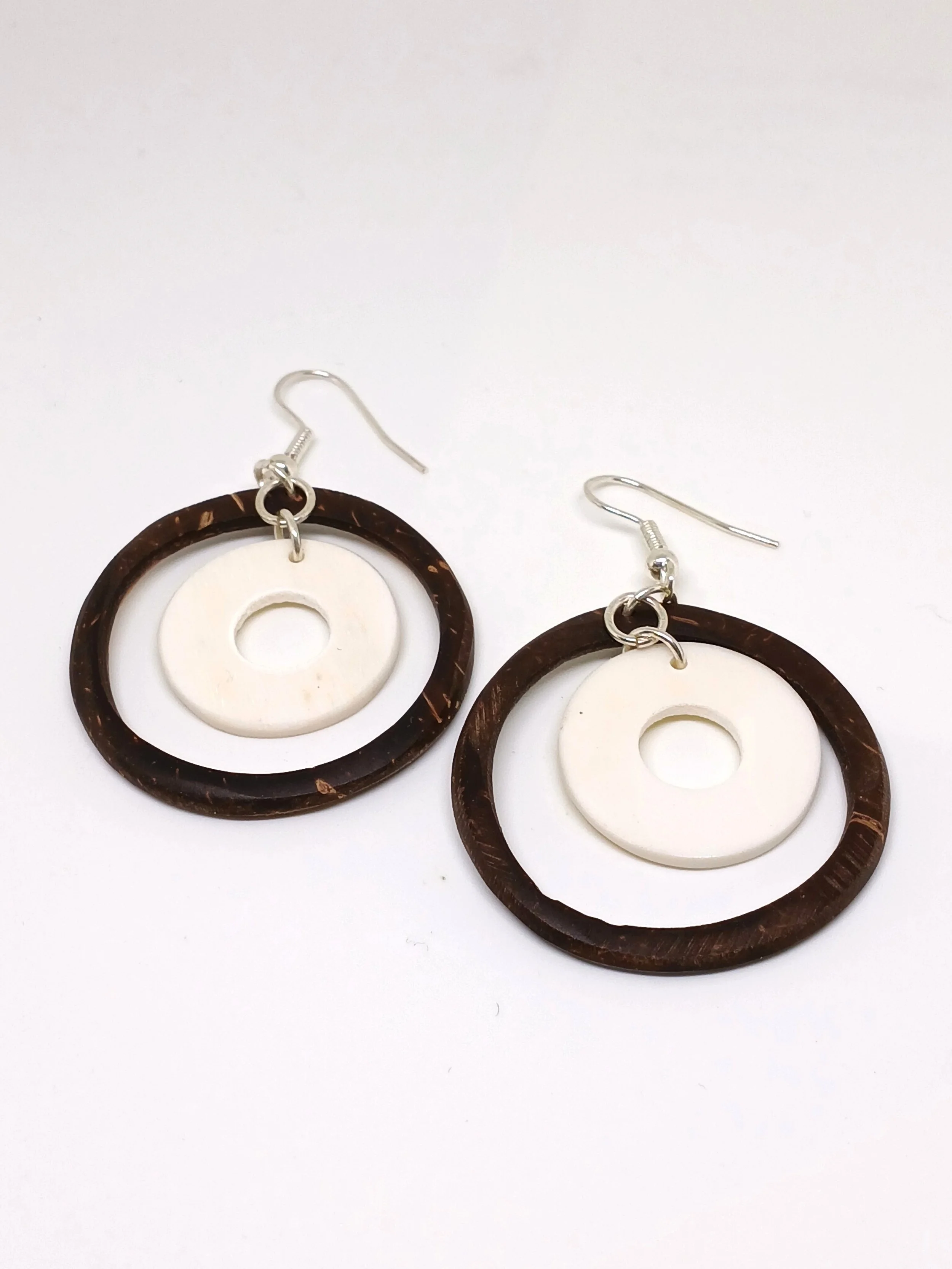 Bone & Coconut Hoop Earrings - Kenya