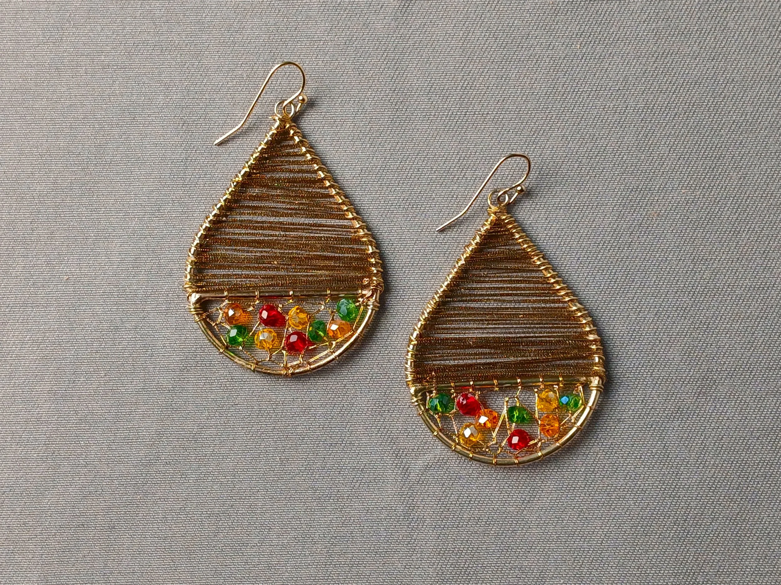 Gold String, Brass and Coloured Beads Earring - Tara