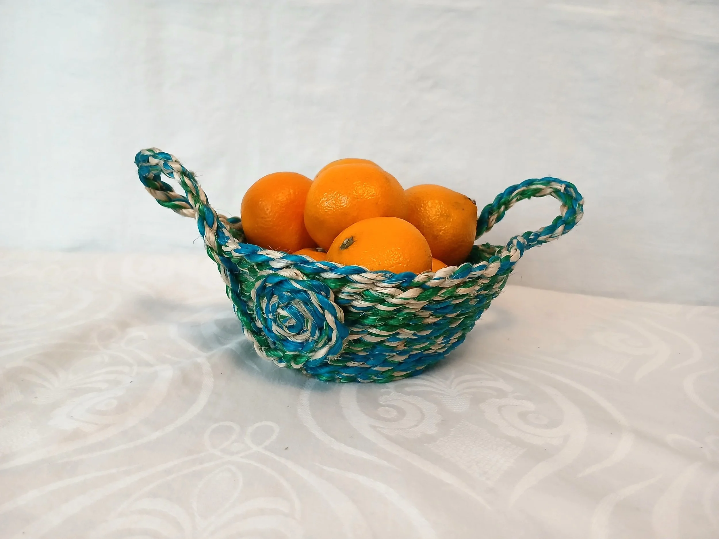 Green/Turquoise Braided Jute Basket - Bangladesh