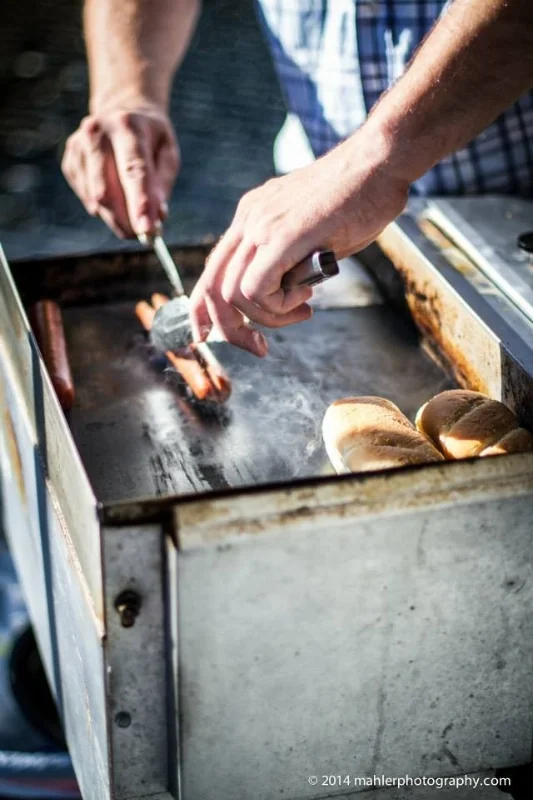 Cooking a Hot Dog at the Dogfather Catering Food Truck