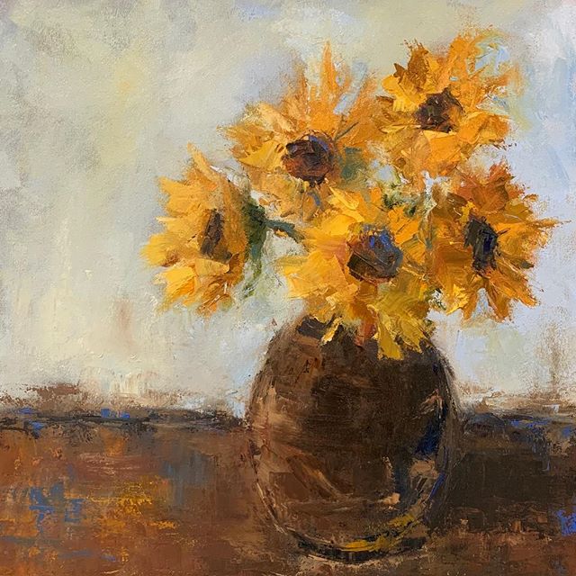 &ldquo;Perfectly off Balance&rdquo;  20&rdquo; x 20&rdquo;
Loved mixing colors for this piece.
Sunflowers are challenging to paint loosely!
#westportct #sunflowers #spiritualartist #feelthewarmth #lettingitflow