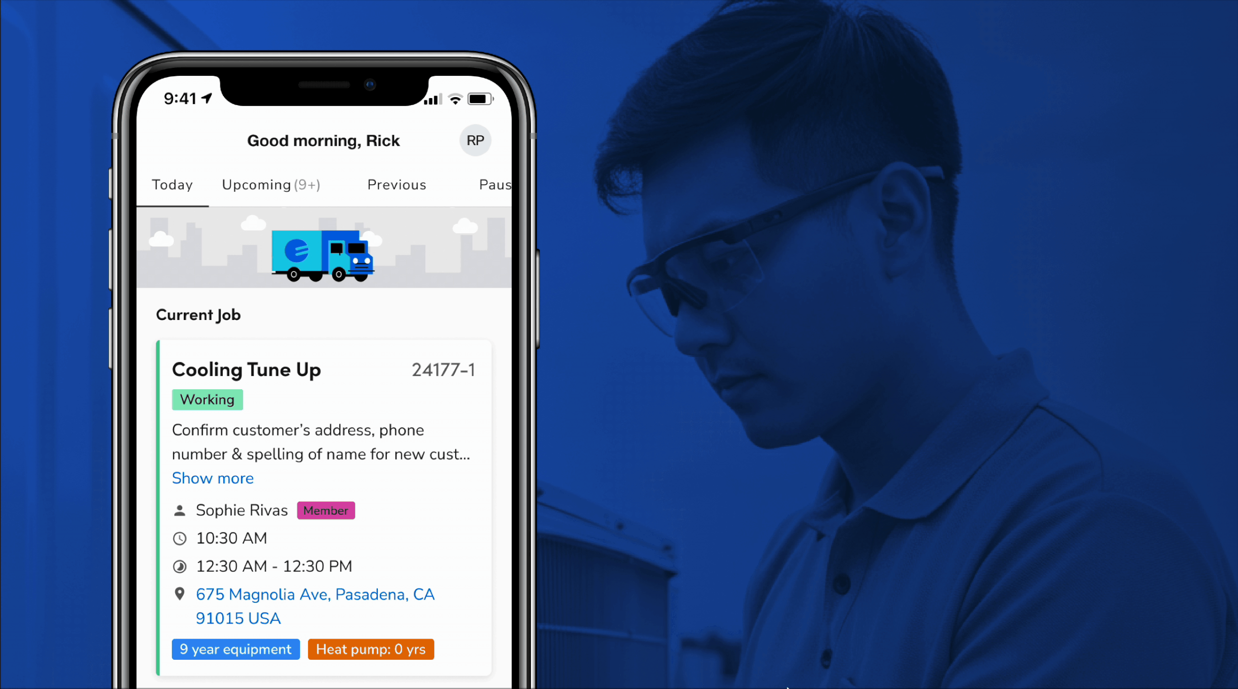 Screen with animated pull to refresh on blue background