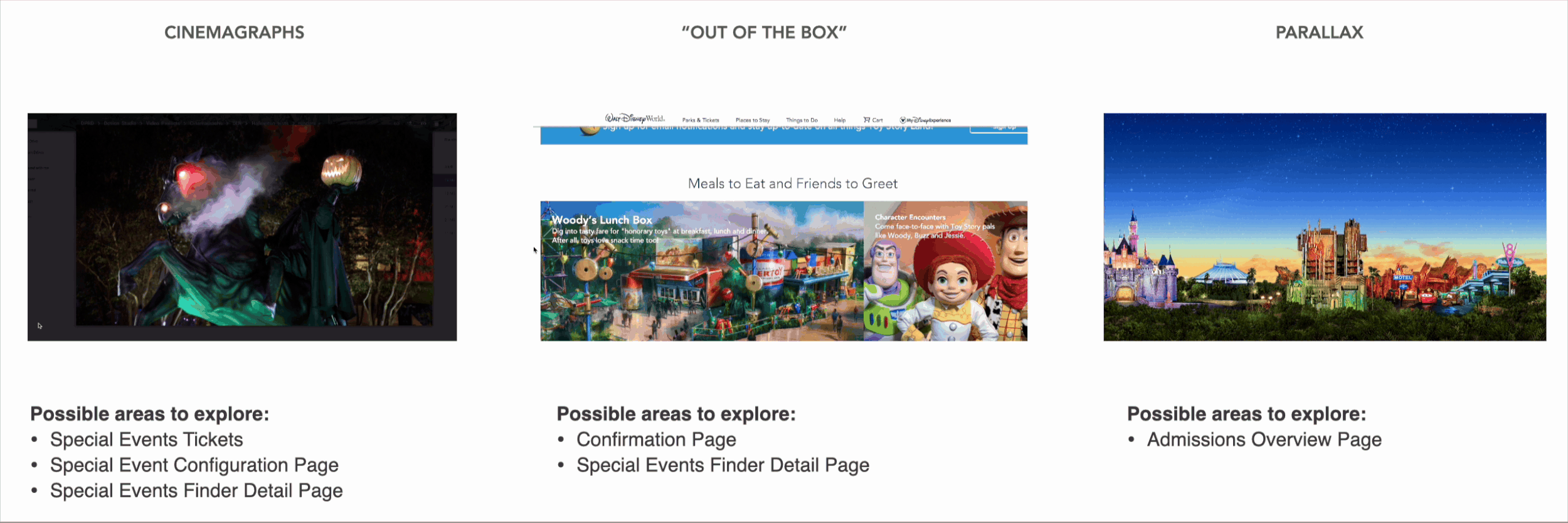 Gif showing examples of cinemagraphs, "out of the box" character animations, and paralax layered images
