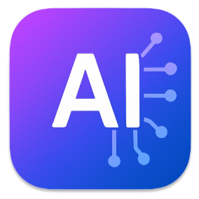 Icon with a purple gradient background and a white AI letter logo with circuit-like lines extending from it.