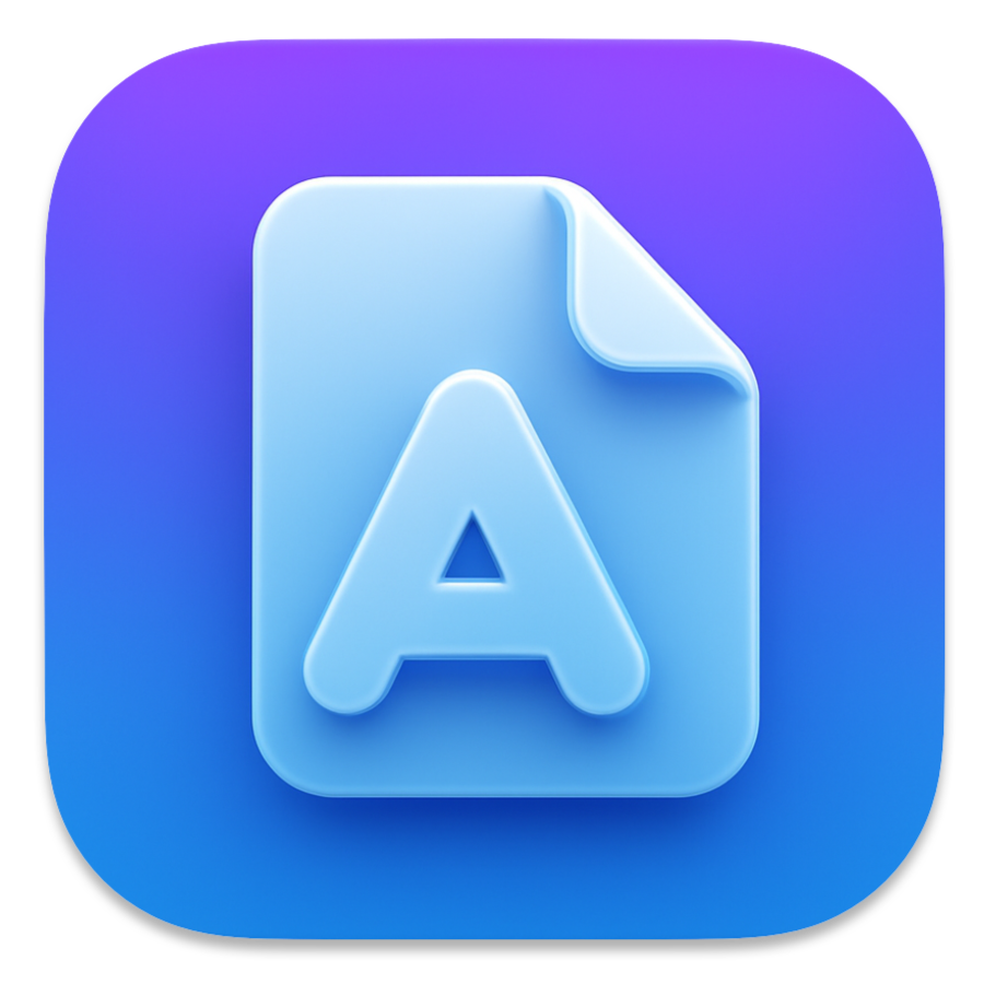 An icon of a blue document with a folded corner and a large letter 'A' in the center, set against a purple and blue gradient background.