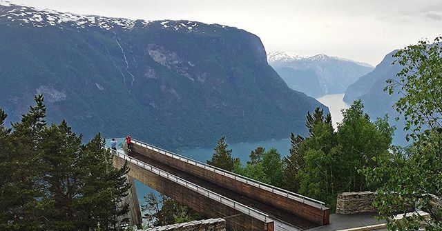 A major part of #norsebound will be showcasing to riders the Norwegian #nasjonaleturistveger, a selection of 18 roads of outstanding natural beauty. Here is #Aurlandsfjellet and the #Stegastein attraction protruding 30m out and 650m above Aurlandsfjo