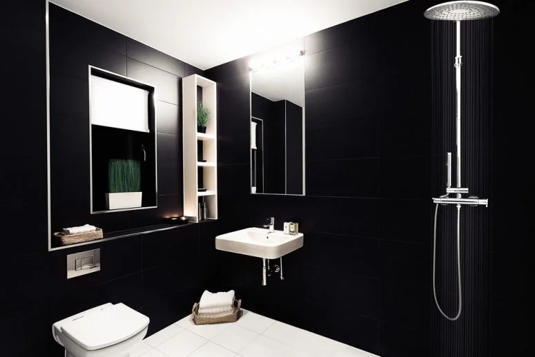 Siyah Beyaz Kontrastının Ustalıkla Kullanıldığı İlham Verici 10 Banyo Dekorasyonu