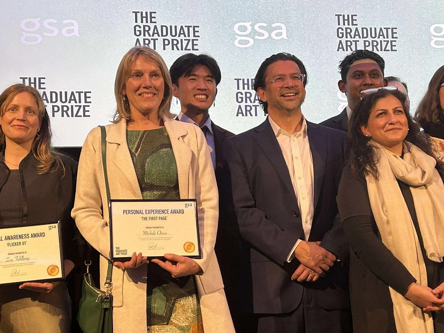 Well that was a wonderful surprise! I&rsquo;m honoured and grateful to be the recipient of the University of Melbourne GSA Graduate Art Prize Personal Experience Award for &lsquo;The First Page.&rsquo;

It was a very special night with a total of one