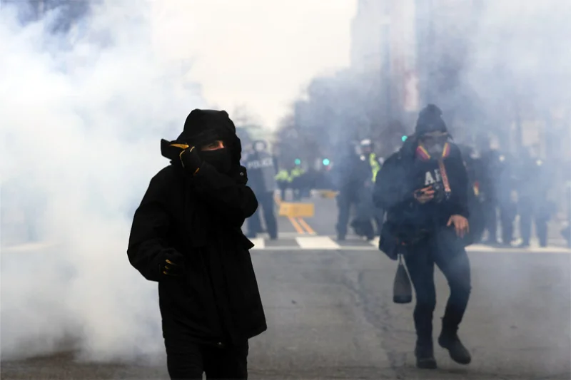 Massive Inauguration protest comes to halt with police injured and over 200 arrested.