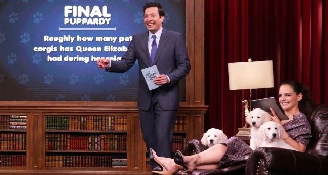 Katie Holmes and Andrew Rannells Competed for Precious Puppies on The Tonight Show