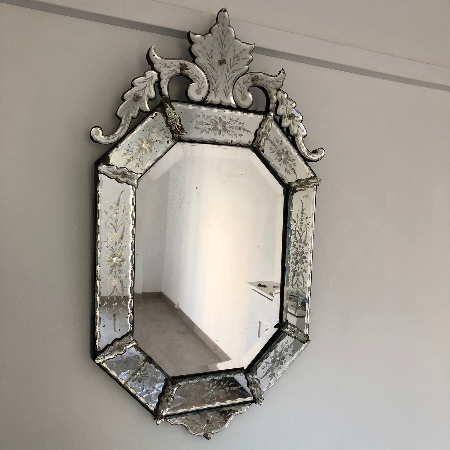 Miroir Vénitien Murano fin du 19ème siècle 100x54 — Jolie Vieillerie