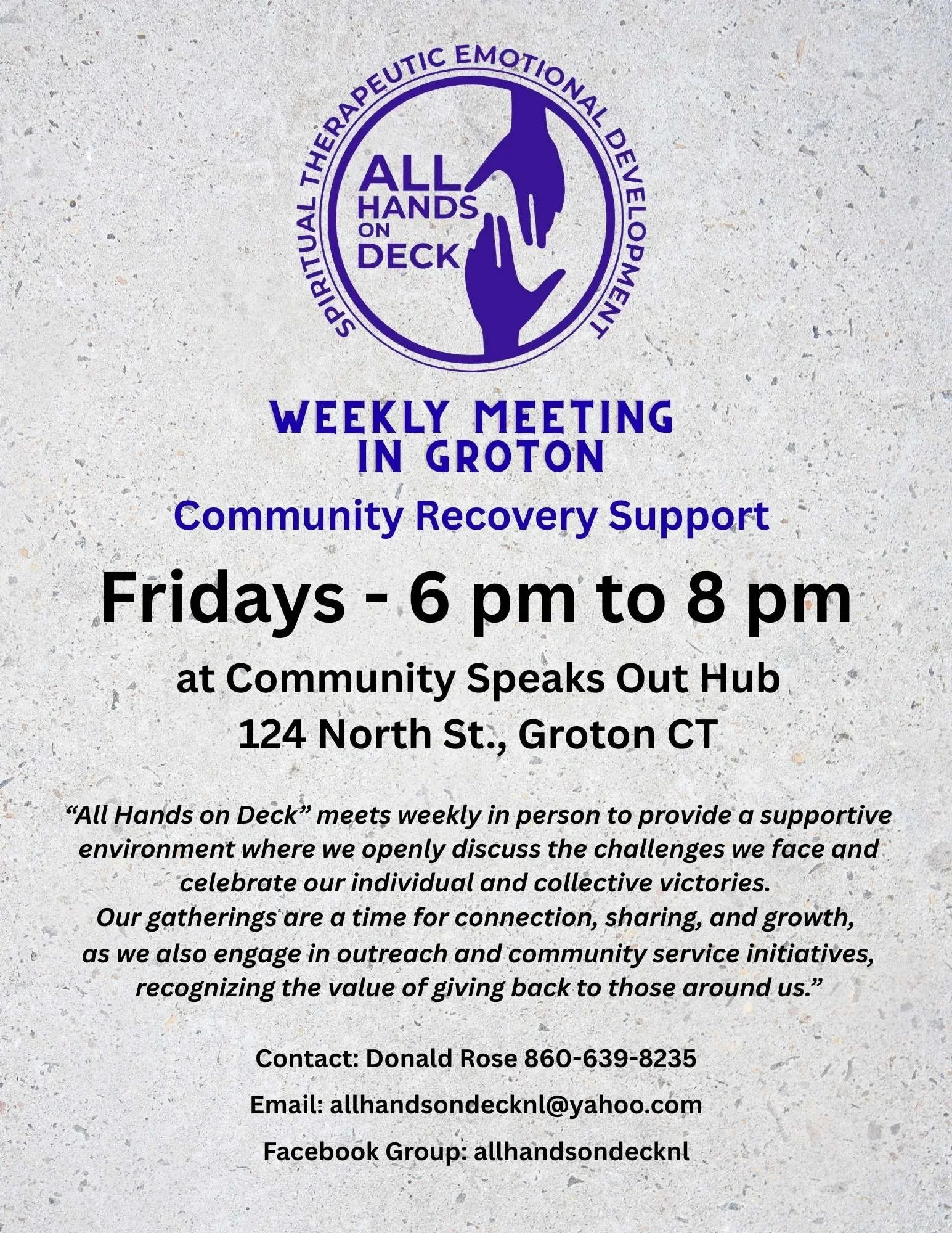 All Hands on Deck Community Recovery Support Meeting