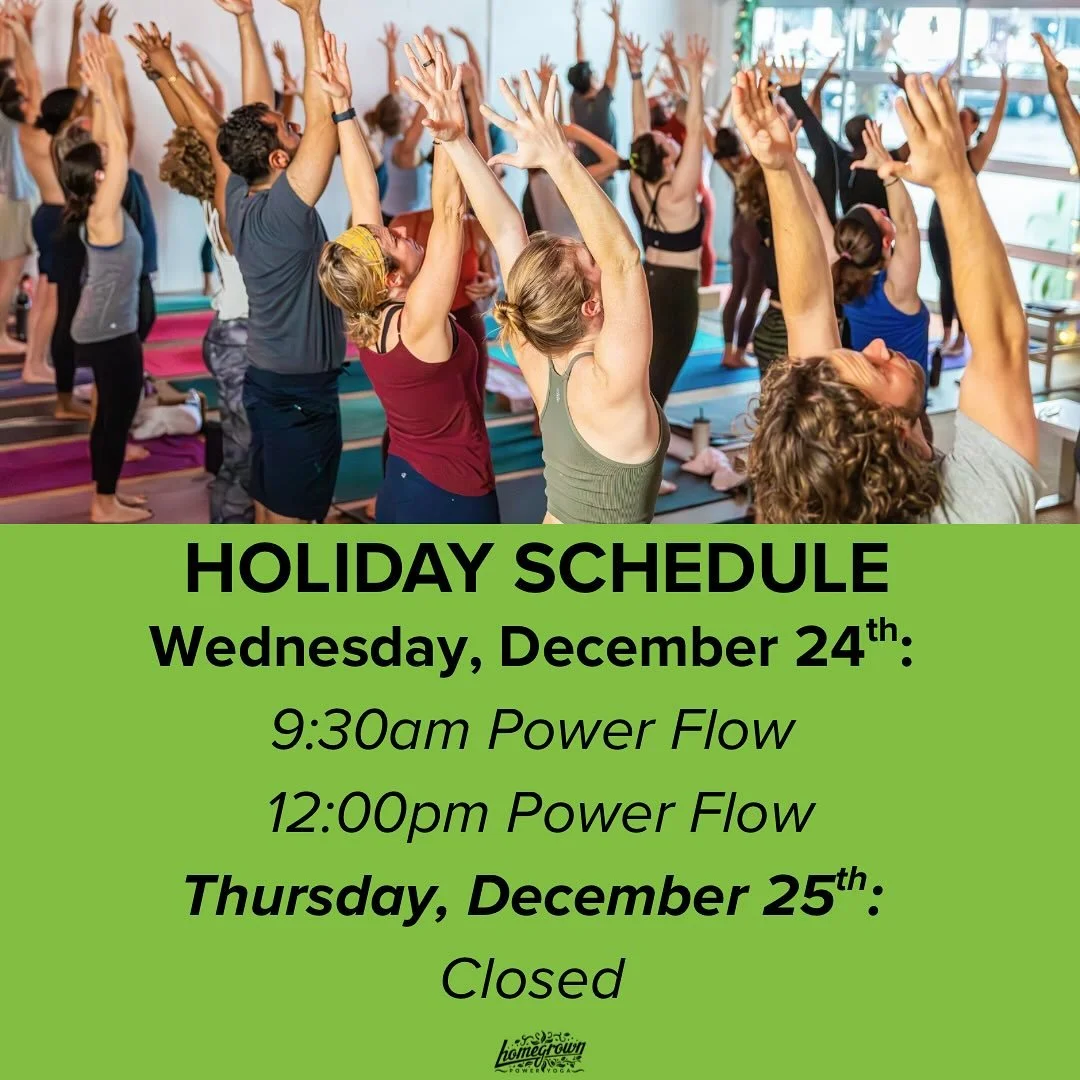✨ HPY Holiday Schedule ✨ 
☃️ December 24th: 9:30am Power Flow, 12:00pm Power Flow 
🎄December 25th: Closed 
-
Wishing you all a wonderful holiday season! ✨