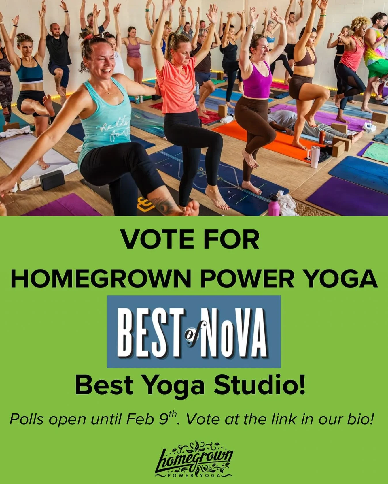 ✨ Vote for Homegrown Power Yoga in Best of Nova! ✨ 
-
Voting is officially open for this year&rsquo;s Best of Nova! We would be SO honored to have your vote 🙏 Voting closes on Feb 9th, so head to the link in our bio to cast your vote 📩 In the fitne