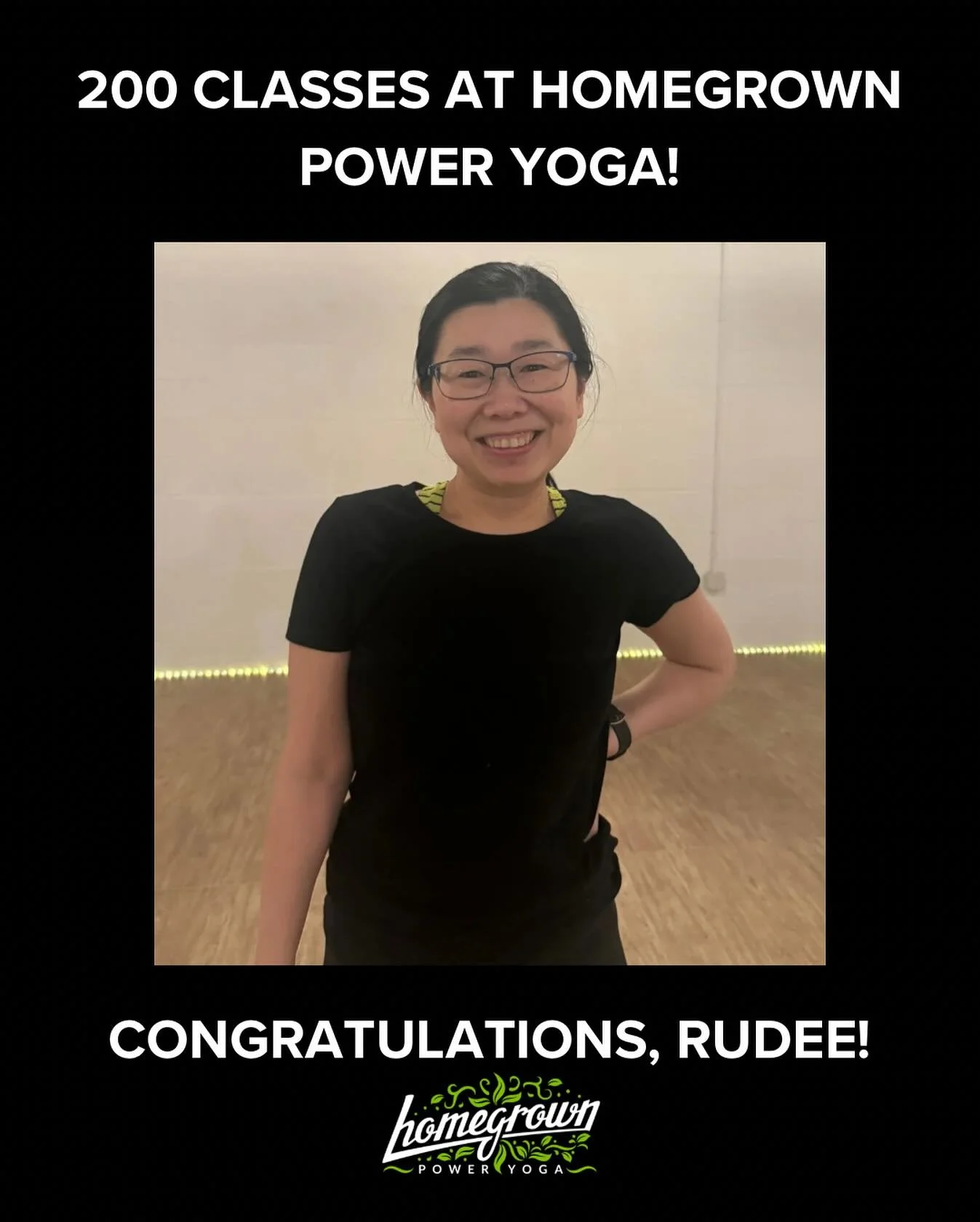 Celebrating one of our amazing members, Rudee, for hitting 200 classes 🎉🎉 Your dedication to this practice is so amazing to see - congratulations! 💚🤩