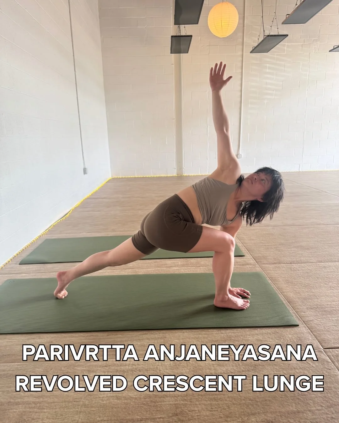 PARIVRTTA ANJANEYASANA REVOLVED CRESCENT LUNGE 
-
Where the fire builds and the breath guides you deeper.
Ground through your legs.
Lift through your spine.
Breathe with intention.
In this dynamic shape, we remember:
create stability, move with purpo
