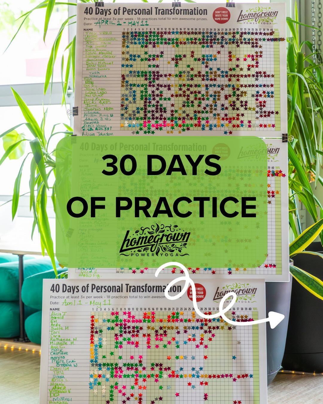 ⭐️ Join our 30 Days of Practice ⭐️ April 13th - May 12th! 

Simple. Consistent. Together.

This is not about perfection. This is about showing up.

Community: We support each other. From ME to WE!

At Homegrown Power Yoga, we know consistency changes