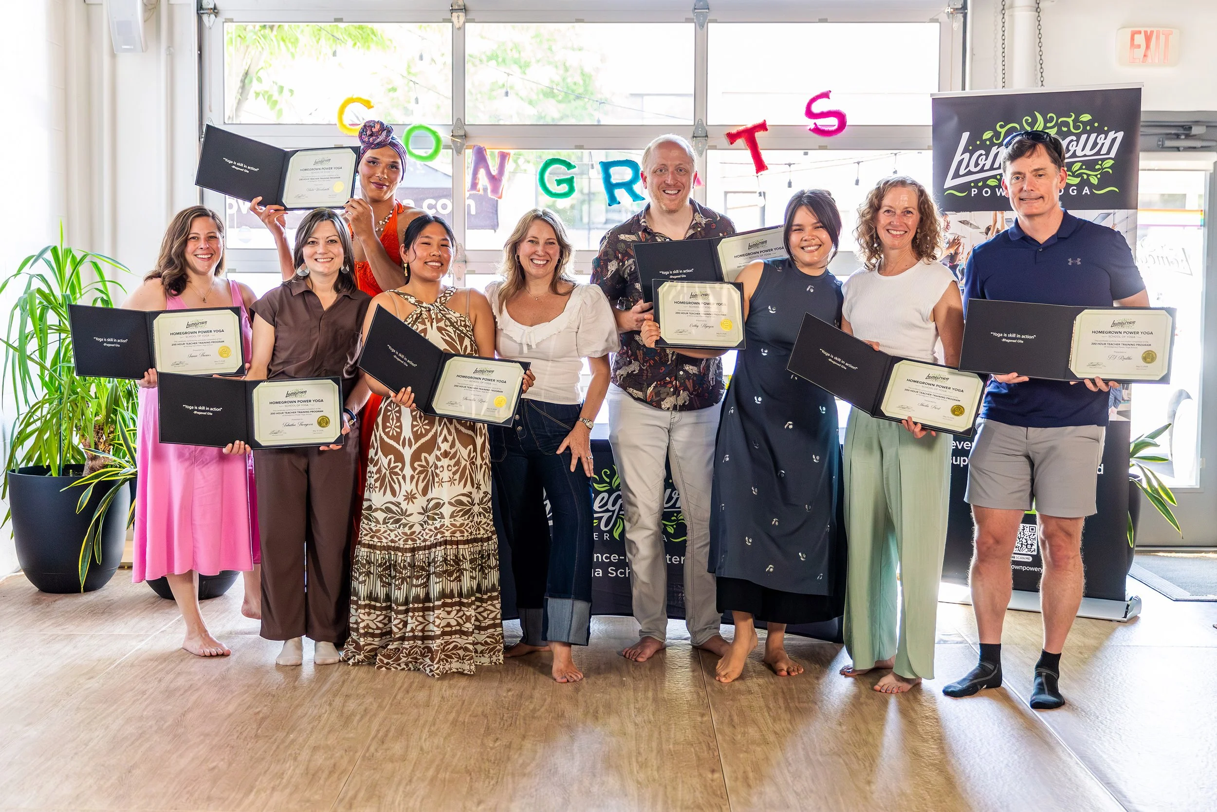 🎉 Congratulations to our new 200 Hour YTT graduates!

Over the past 10 months this group moved through 200 hours of practice, study, leadership, growth, challenge, breakthrough, and transformation. Together we explored anatomy and physiology, yoga h