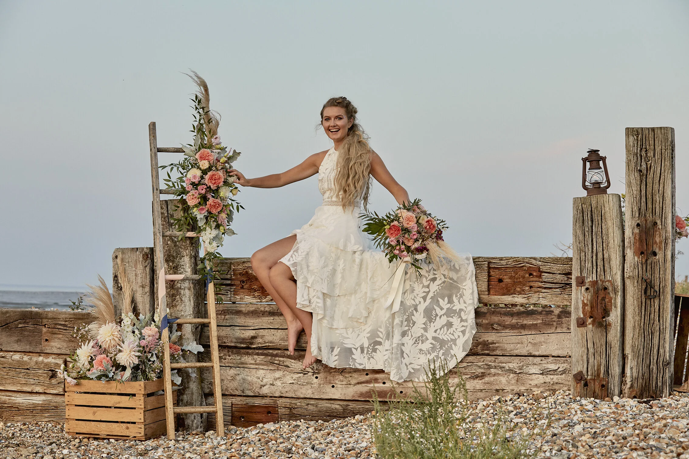Happy bride on a beach in Kent