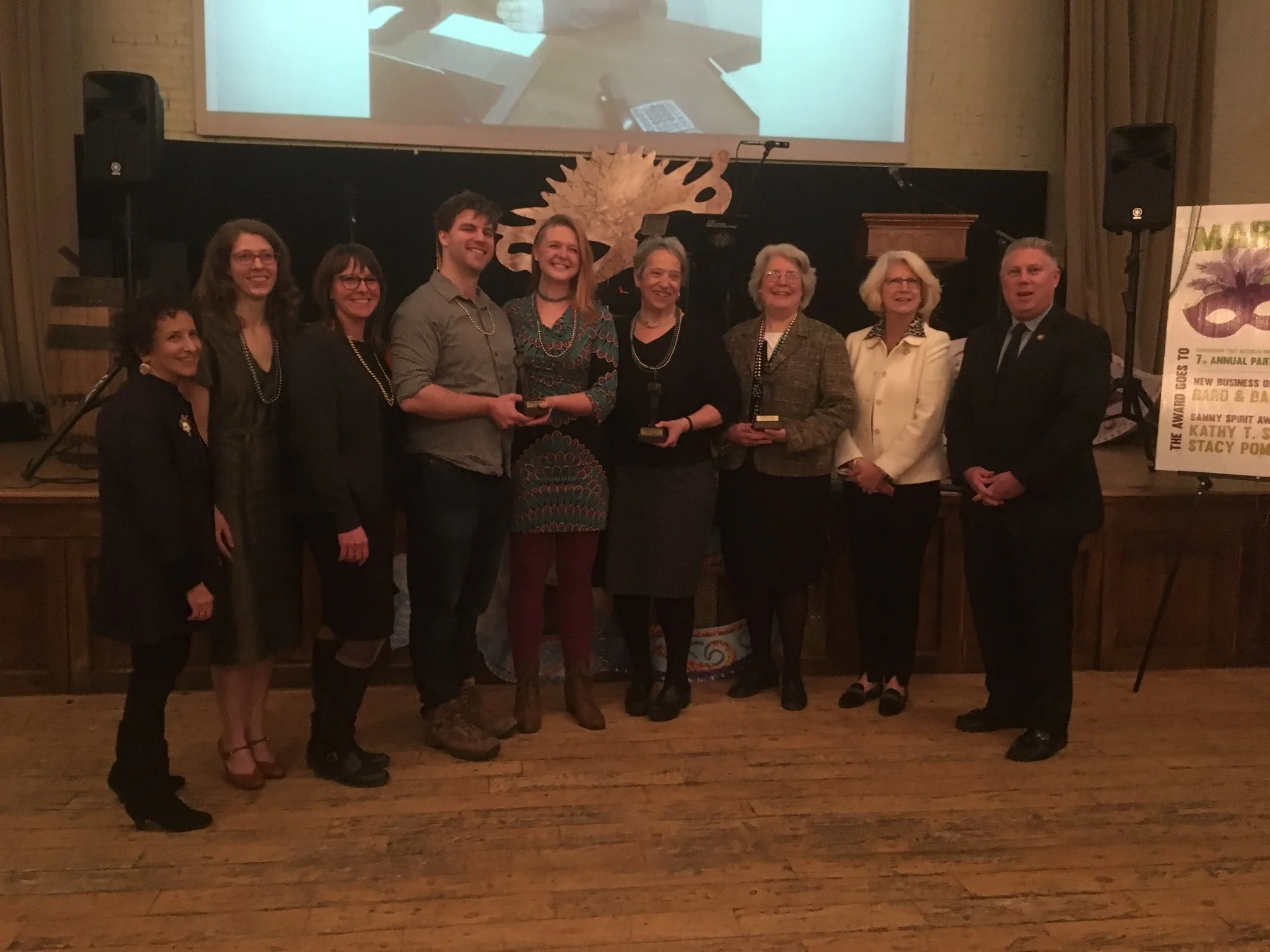 Jodi Brooks & Katie Hammon of the Troy BID, Deputy Mayor Monica Kurzejeski, Bryan Connor & Charlotte Guyton of Bard & Baker, Kathy Sheehan & Stacy Pomeroy Draper of RCHS, Rens. Co. Legislator Cynthia Doran and NYS Assemblyman John McDonald III.